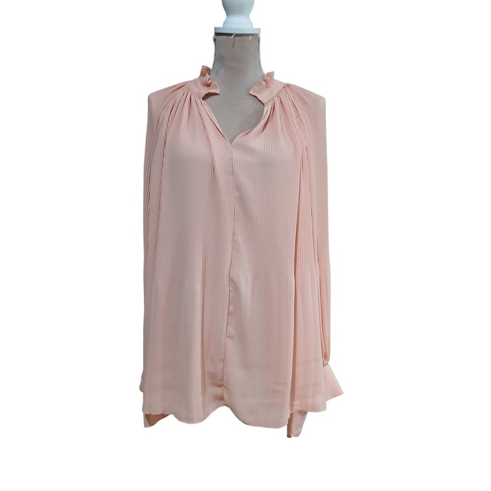 The Limited 3x Peach Pleated Ruffle Neck Blouse Long Sleeve Chiffon Top